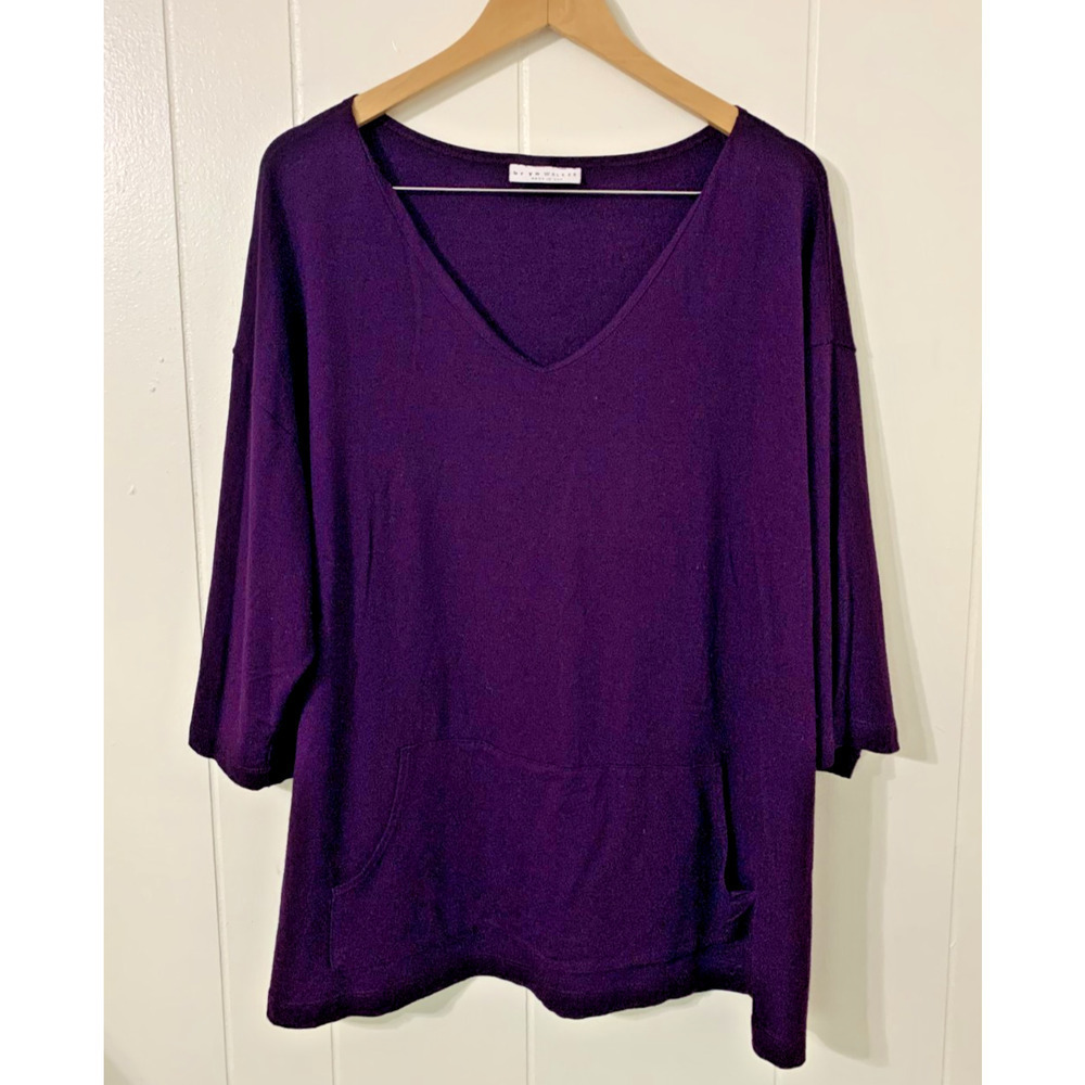 Bryn Walker Purple Kangaroo Pocket Boxy Oversized Top Medium Lagenlook Artsy